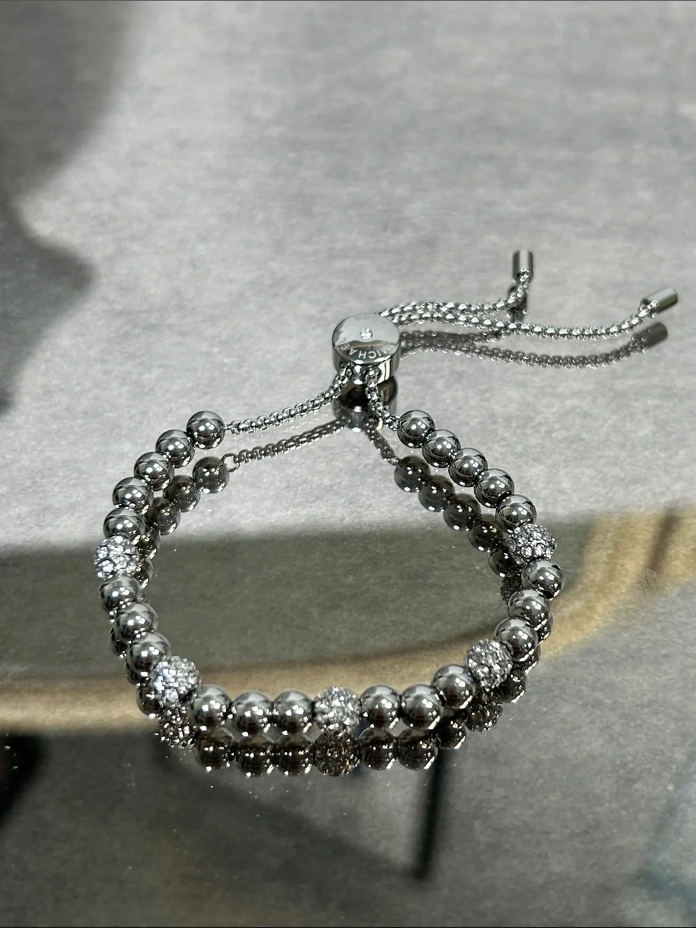 Michael Kors Silver-Tone Beaded Slider Bracelet with Pavé Accents